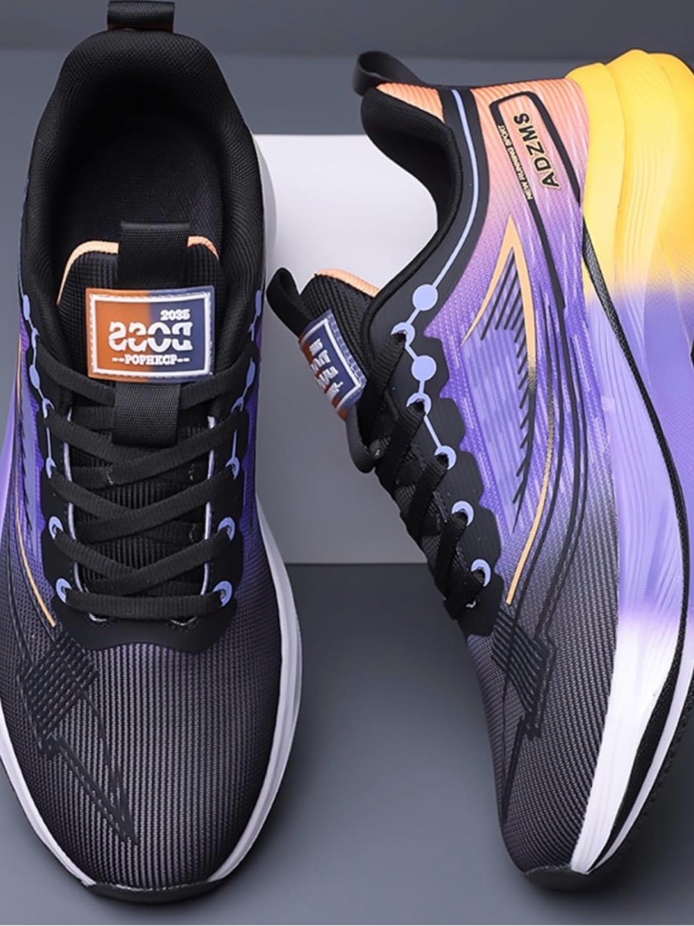 Amazon Black Purple Gradient Sneakers with Yellow Accent
